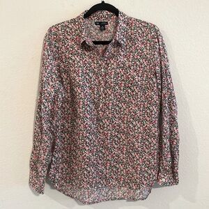 GAP Women’s Boyfriend Button Front Shirt Medium Pink Ditsy Floral 100% Cotton
